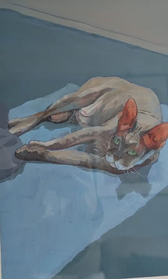 Blue sheet, oil on board