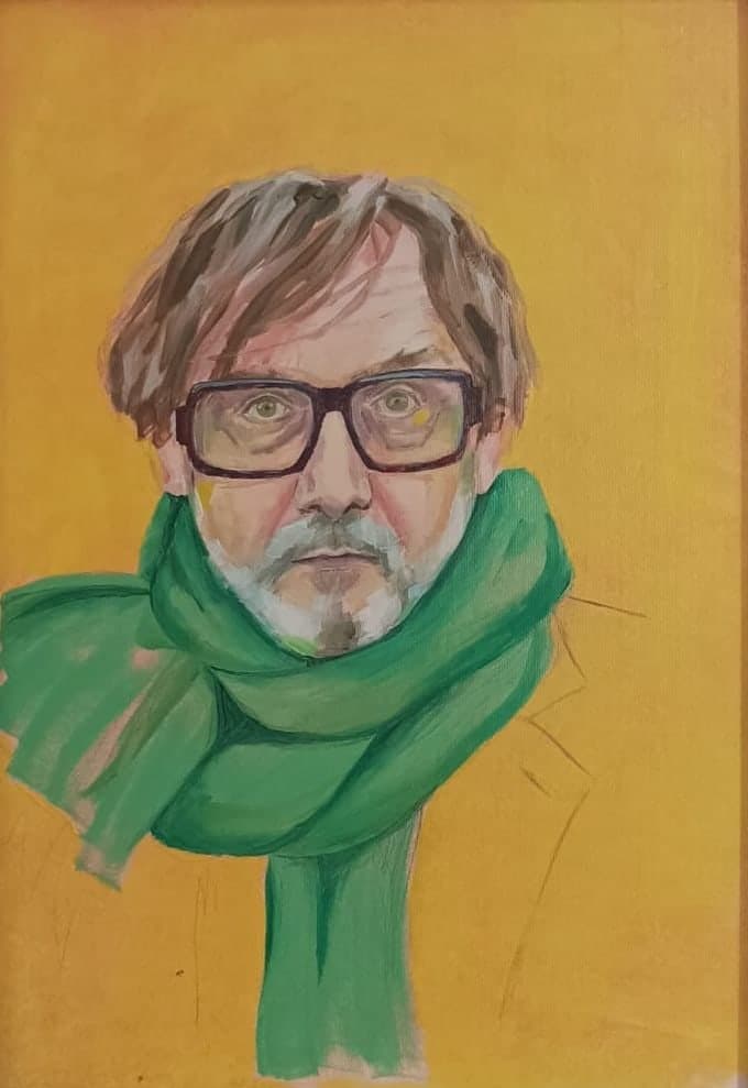 Green scarf, oil on board